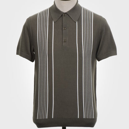 Art Gallery Fine Gauge Knit Multi Stripe Polo Ivy Green
