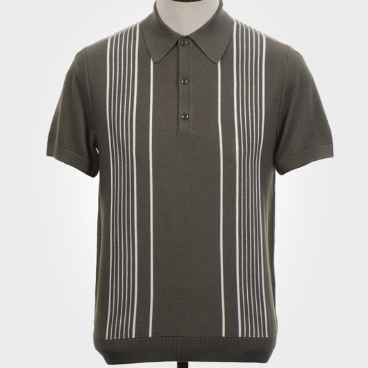 Art Gallery Fine Gauge Knit Multi Stripe Polo Ivy Green