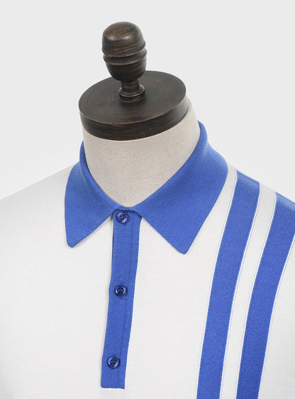 Art Gallery Fine Gauge Knit Racing Stripe Polo Off White