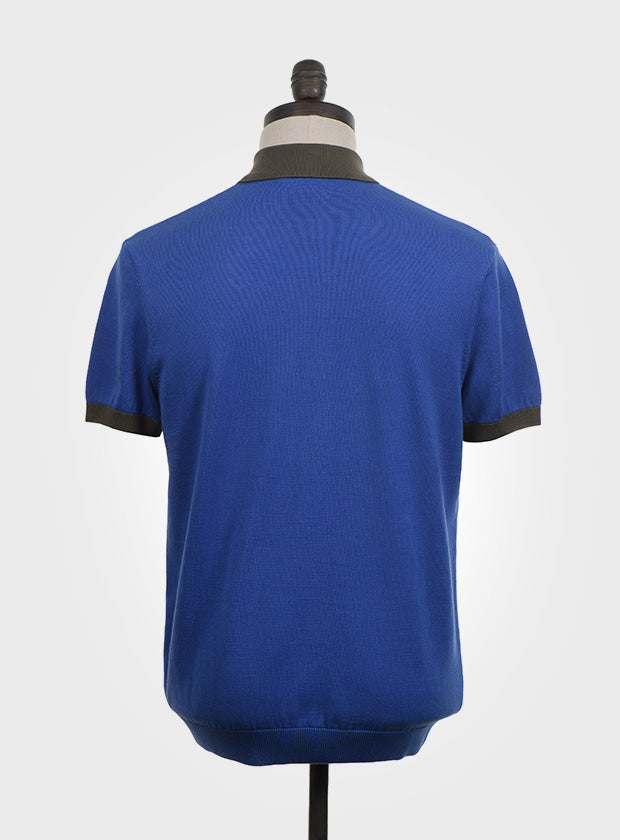 Art Gallery Fine Gauge Knit Racing Stripe Polo Azzurri Blue