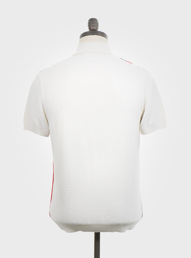 Art Gallery Fine Gauge Knit Vertical Multi Stripe Polo Off White
