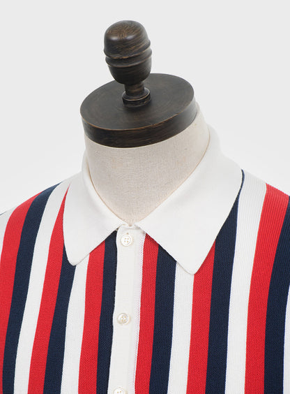 Art Gallery Fine Gauge Knit Vertical Multi Stripe Polo Off White