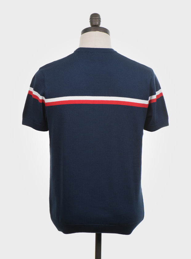 Art Gallery Fine Gauge Knit Horizontal Stripe Crew Neck Navy Blue