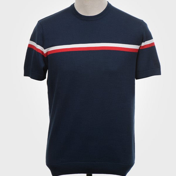Art Gallery Fine Gauge Knit Horizontal Stripe Crew Neck Navy Blue