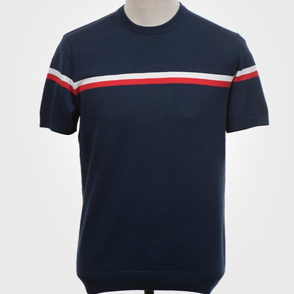 Art Gallery Fine Gauge Knit Horizontal Stripe Crew Neck Navy Blue