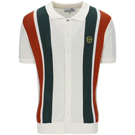 Sergio Tacchini Cotton Mesh Knit Polo Cardi Off White / Green / Rust