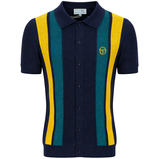Sergio Tacchini Cotton Mesh Knit Polo Cardi Navy / Teal / Yellow