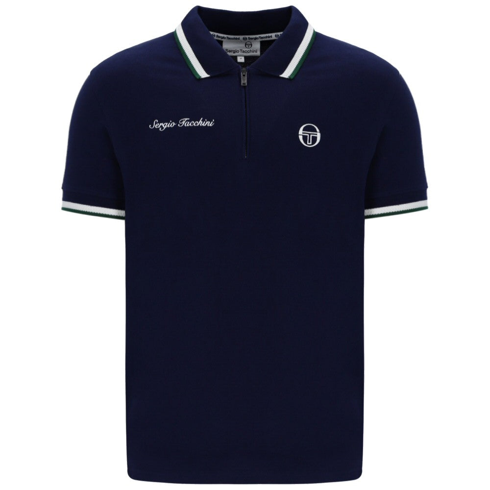 Sergio Tacchini Zip Neck Twin Tipped Polo Shirt Navy
