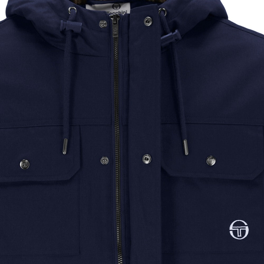 Sergio Tacchini Four Pocket Hooded Twill Parka Navy