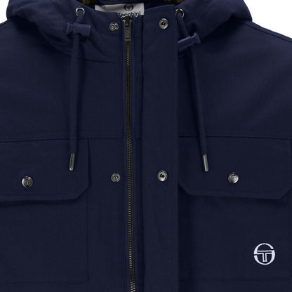 Sergio Tacchini Four Pocket Hooded Twill Parka Navy