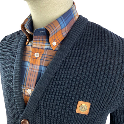 Trojan Records Waffle Knit Football Buttons Cardigan Navy