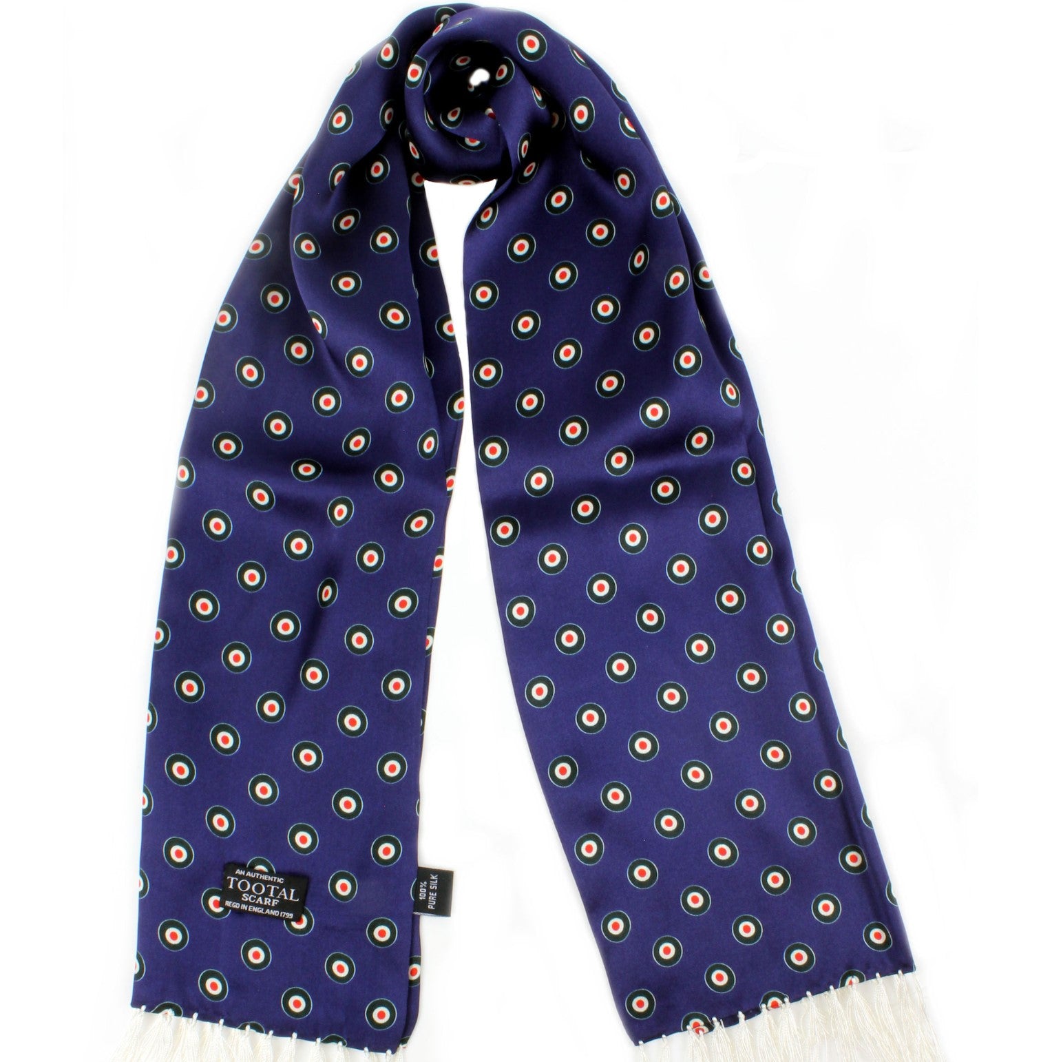 60's TOOTAL SCARFストール　MODS blues dress Tootal Mod 60's Retro Target Fringed 100% Silk Scarf Blue