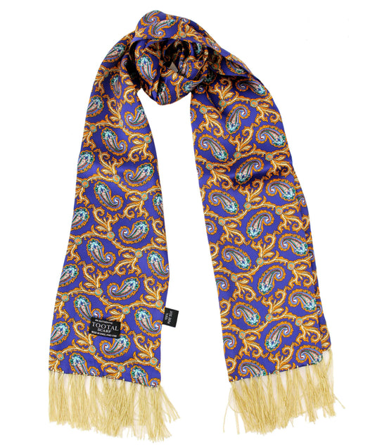 Tootal Mens Printed Silk Scarf Paisley Navy / Gold