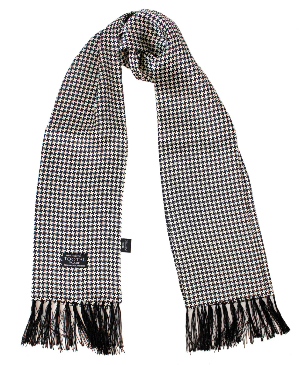 Tootal Mens Printed Silk Scarf Black And White Dogtooth