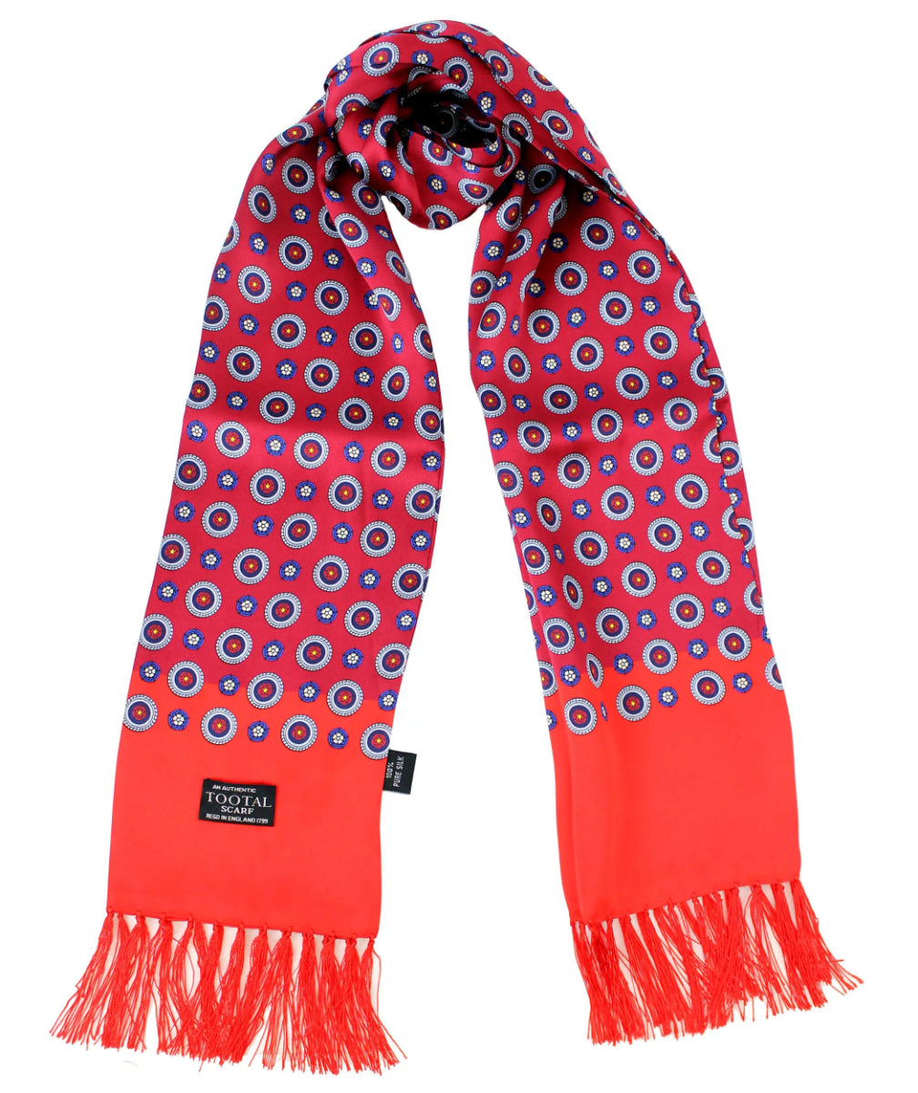 Tootal Mens Printed Silk Scarf Circles And Border Bordeaux