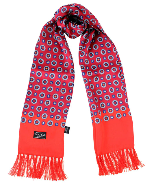 Tootal Mens Printed Silk Scarf Circles And Border Bordeaux