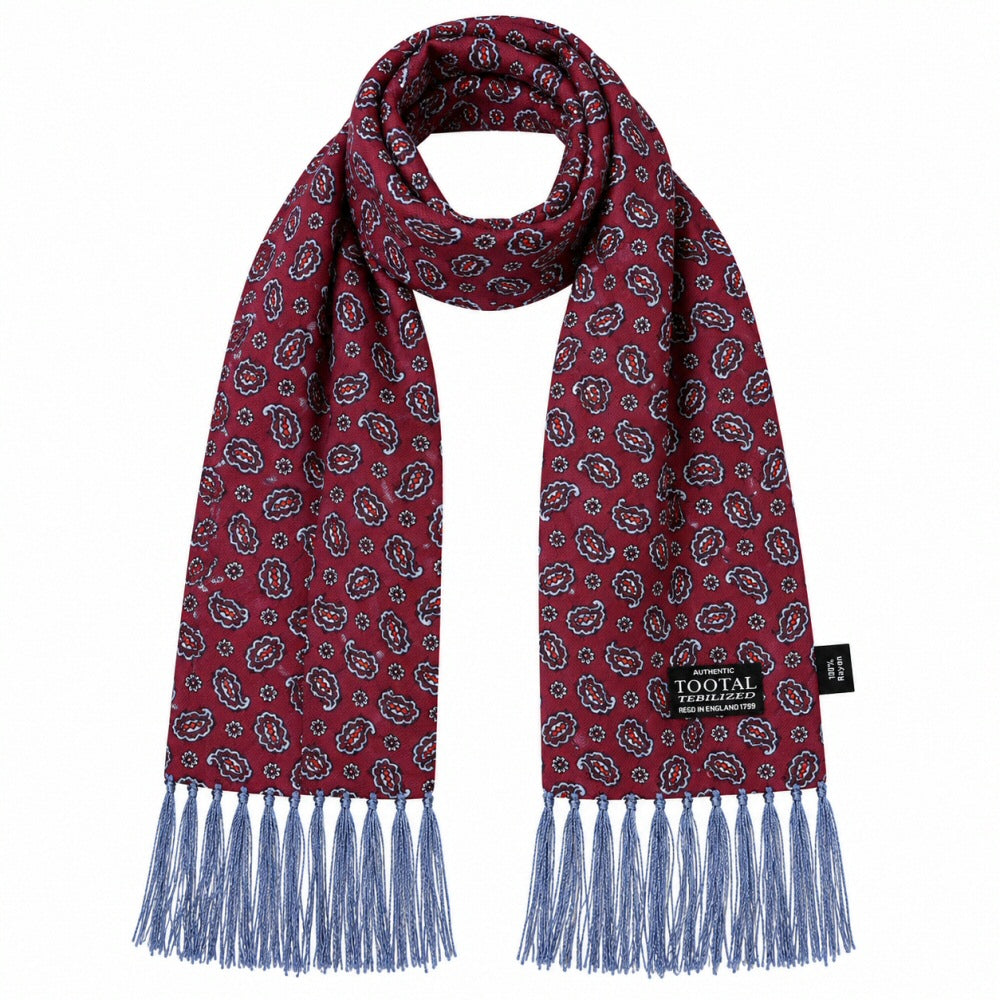 Tootal Paisley Print Rayon Tassled Scarf Wine Sky