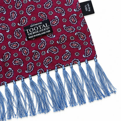 Tootal Paisley Print Rayon Tassled Scarf Wine Sky