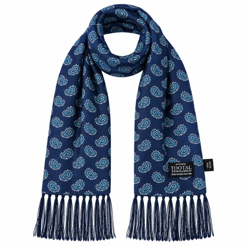 Tootal Paisley Print Rayon Tassled Scarf Navy Blue