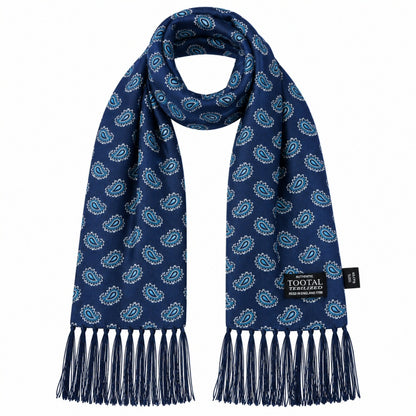 Tootal Paisley Print Rayon Tassled Scarf Navy Blue