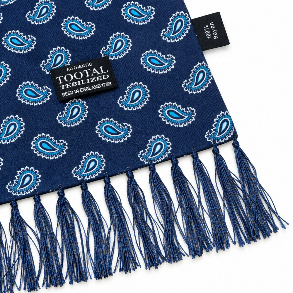 Tootal Paisley Print Rayon Tassled Scarf Navy Blue