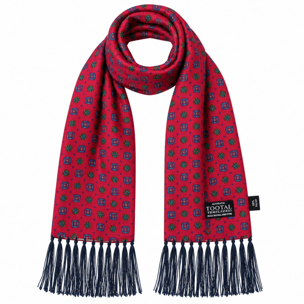 Tootal Geometric Print Rayon Tassled Scarf Red