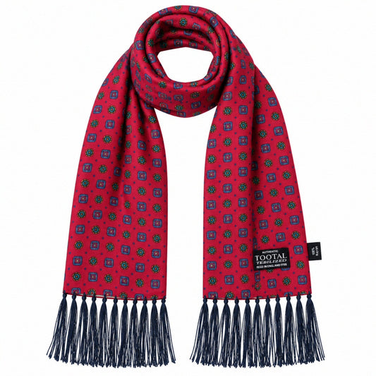 Tootal Geometric Print Rayon Tassled Scarf Red