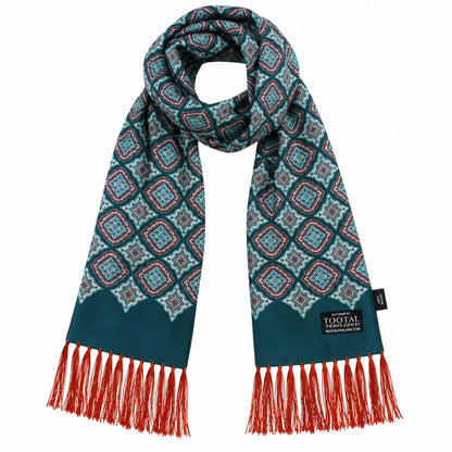 Tootal Geometric Print Rayon Tassled Scarf Teal Brick
