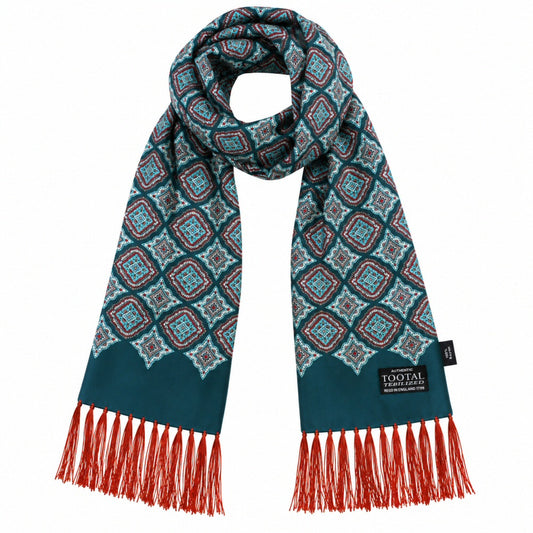 Tootal Geometric Print Rayon Tassled Scarf Teal Brick