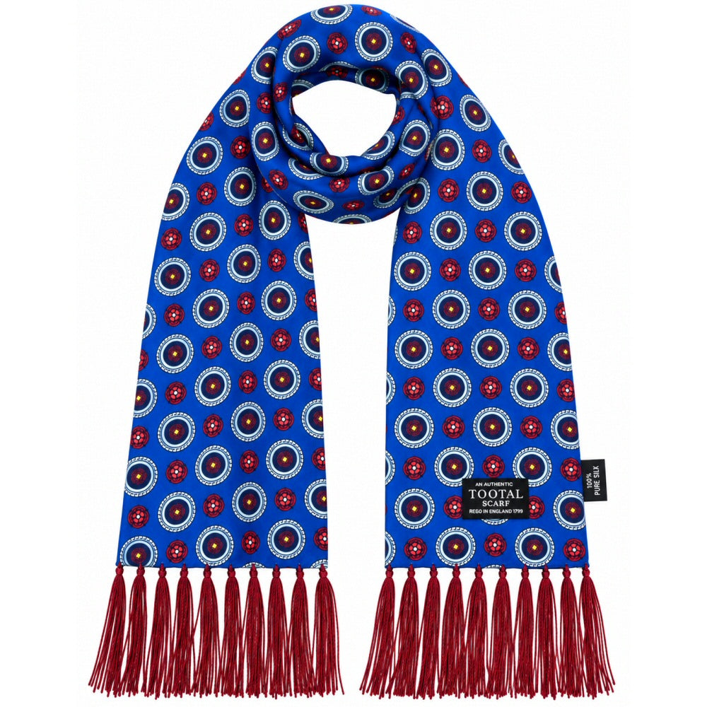 Tootal Roses Motif 100% Silk Scarf Royal Blue