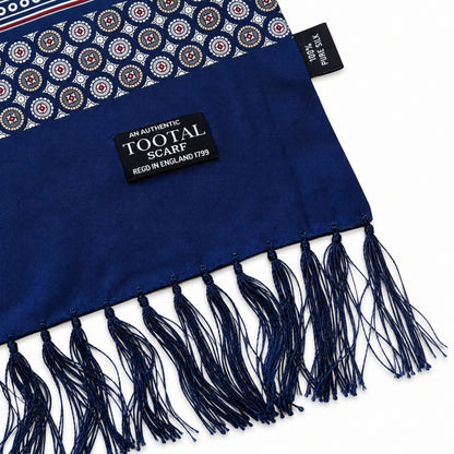 Tootal Mens Printed Silk Scarf Geometric Wheel Design Navy