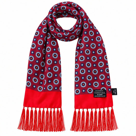 Tootal Mens Printed Silk Scarf Circles And Border Bordeaux