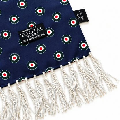 Tootal Mod 60's Retro Target Fringed 100% Silk Scarf Blue