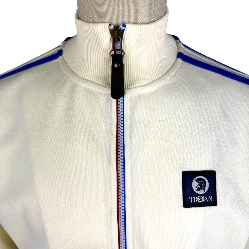 Trojan Records Contrast Zip Sleeve Stripe Track Top Ecru