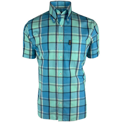 Trojan Records Windowpane Check Shirt With Pocket Square Cobalt