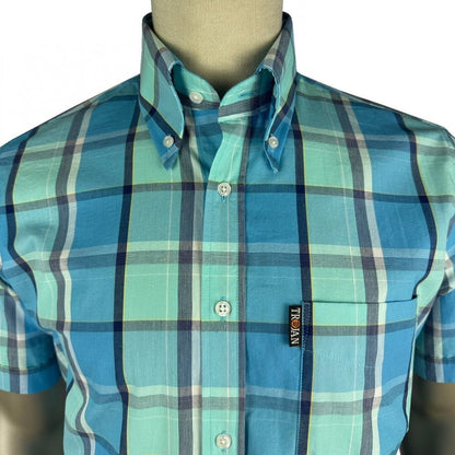 Trojan Records Windowpane Check Shirt With Pocket Square Cobalt