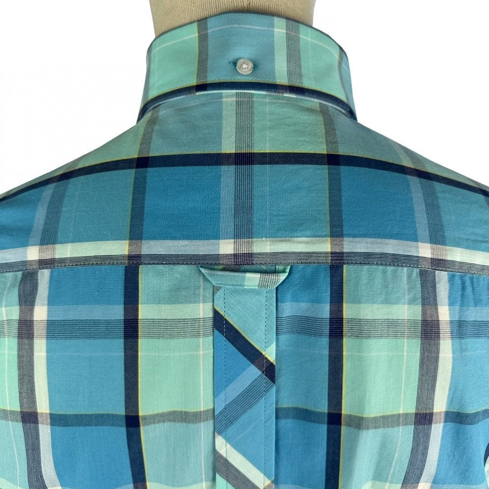 Trojan Records Windowpane Check Shirt With Pocket Square Cobalt