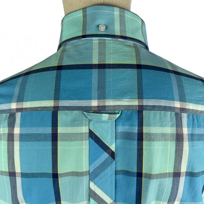 Trojan Records Windowpane Check Shirt With Pocket Square Cobalt