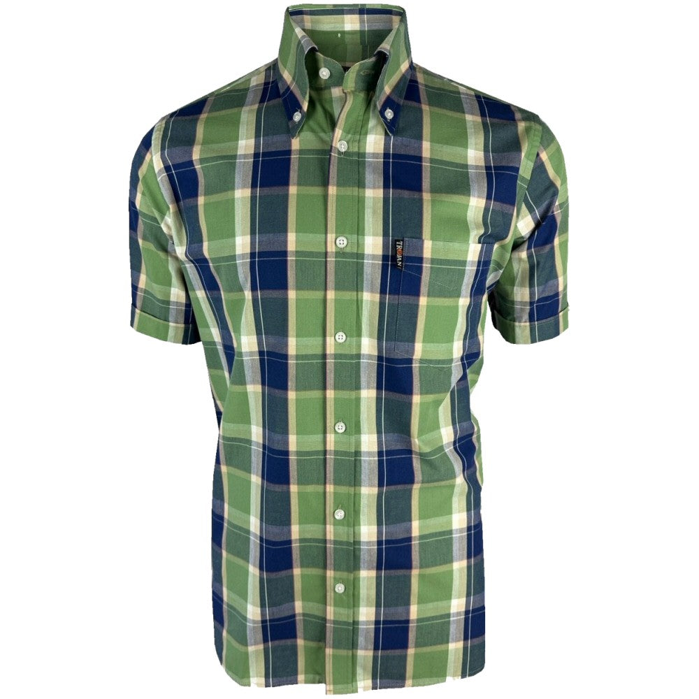 Trojan Records Windowpane Check Shirt With Pocket Square Navy