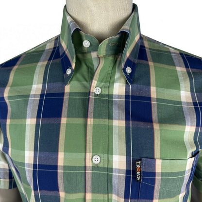 Trojan Records Windowpane Check Shirt With Pocket Square Navy