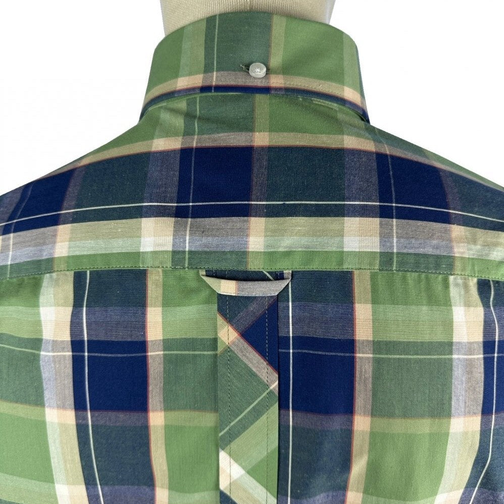 Trojan Records Windowpane Check Shirt With Pocket Square Navy