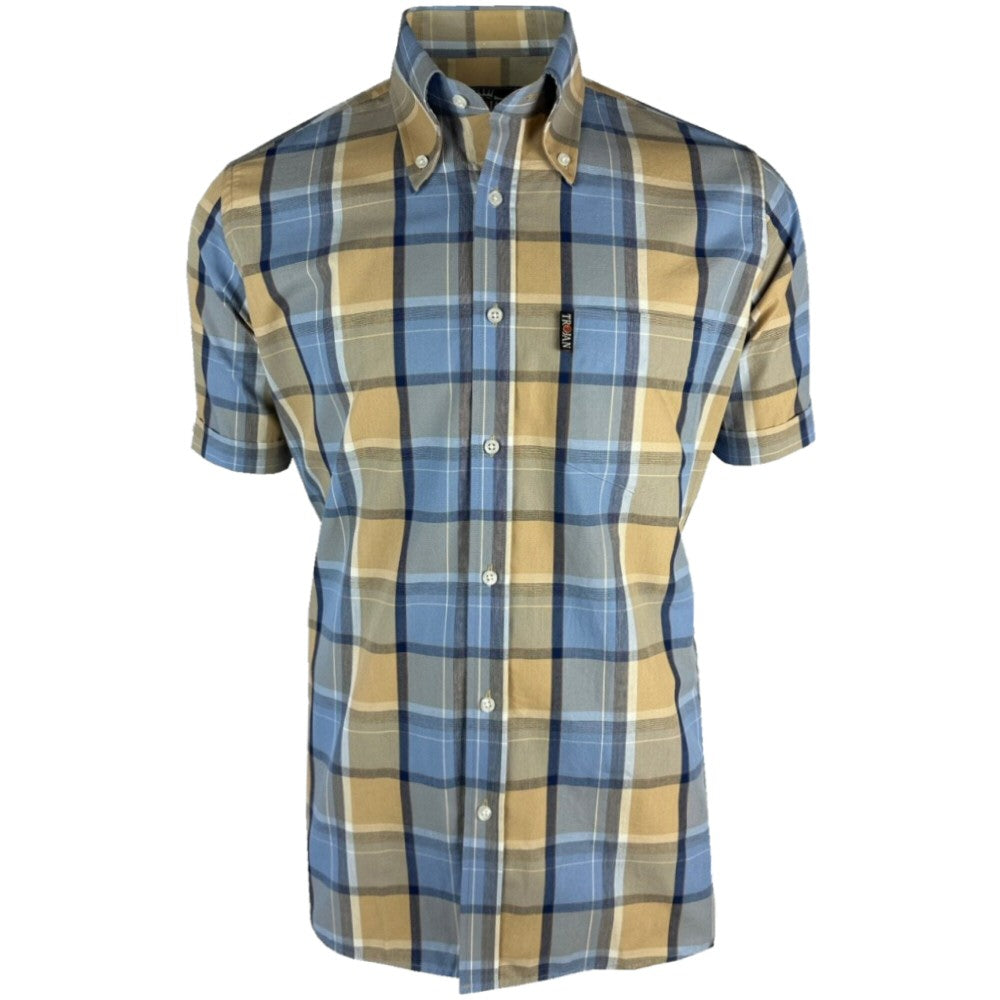 Trojan Records Windowpane Check Shirt With Pocket Square Powder