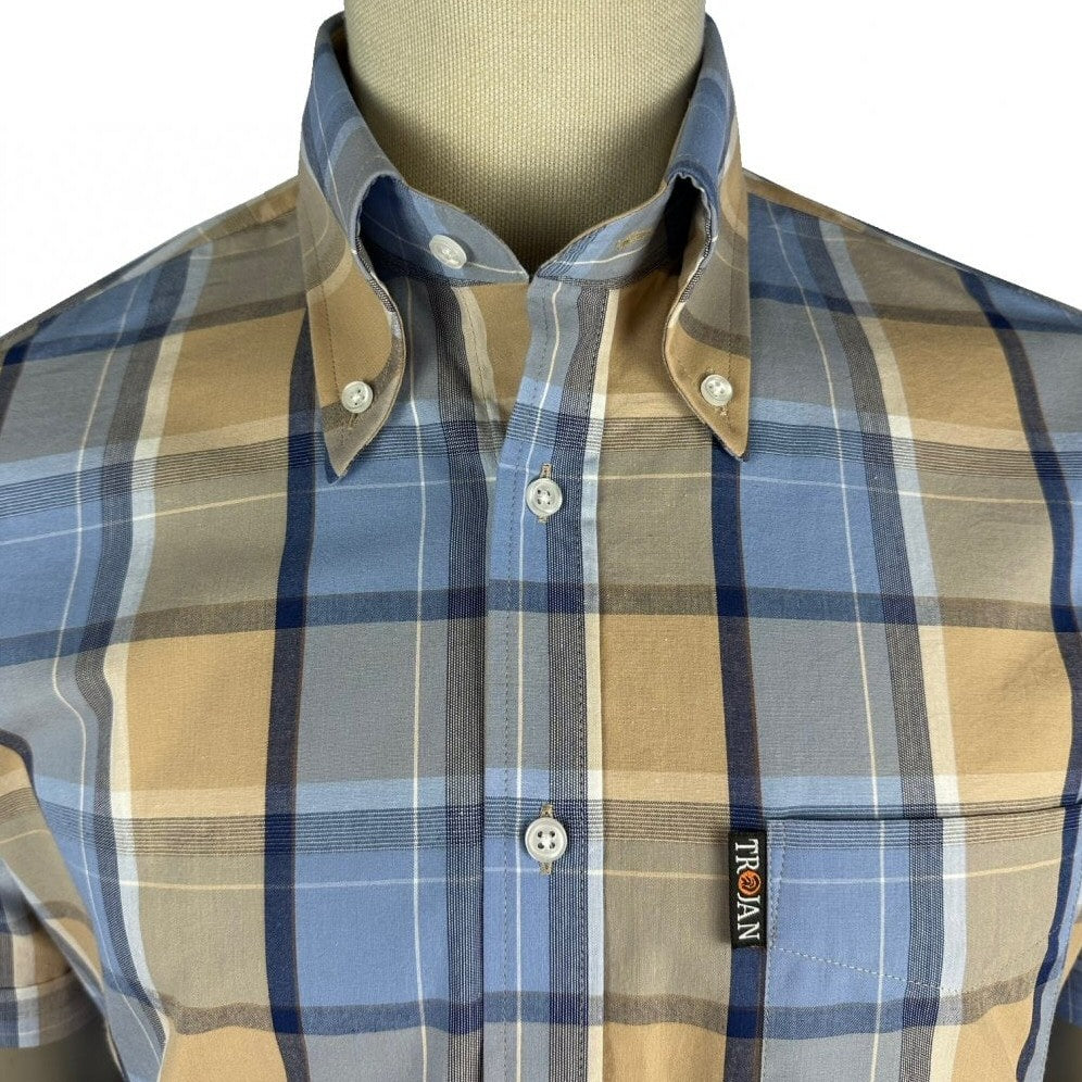 Trojan Records Windowpane Check Shirt With Pocket Square Powder