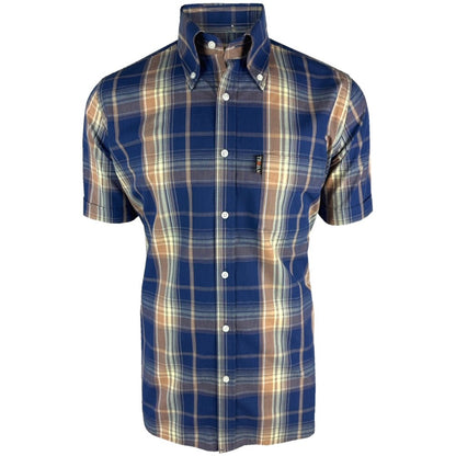Trojan Records Windowpane Check Shirt With Pocket Square Navy