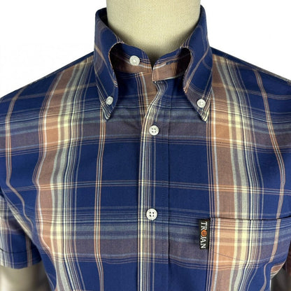 Trojan Records Windowpane Check Shirt With Pocket Square Navy