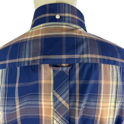 Trojan Records Windowpane Check Shirt With Pocket Square Navy