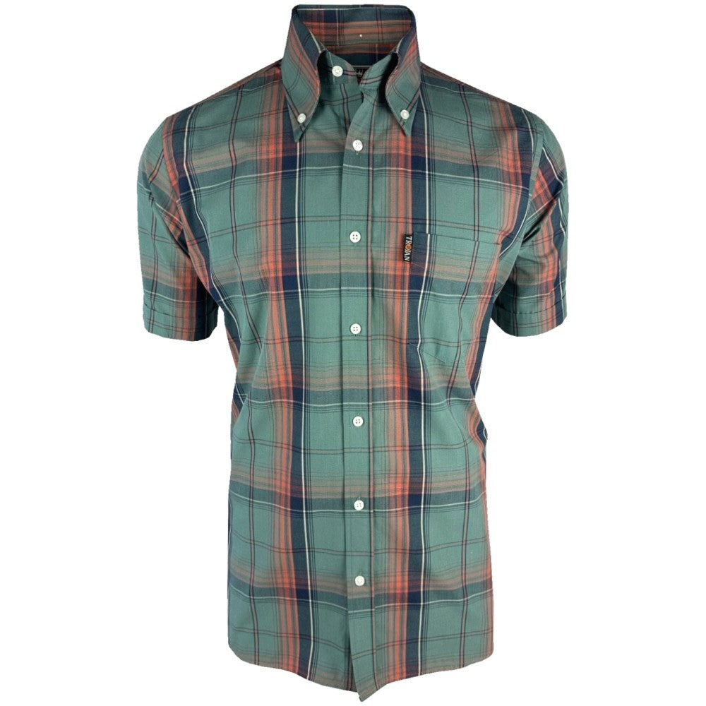 Trojan Records Windowpane Check Shirt With Pocket Square Slate