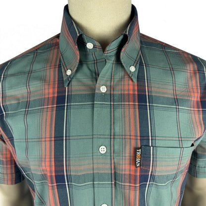 Trojan Records Windowpane Check Shirt With Pocket Square Slate