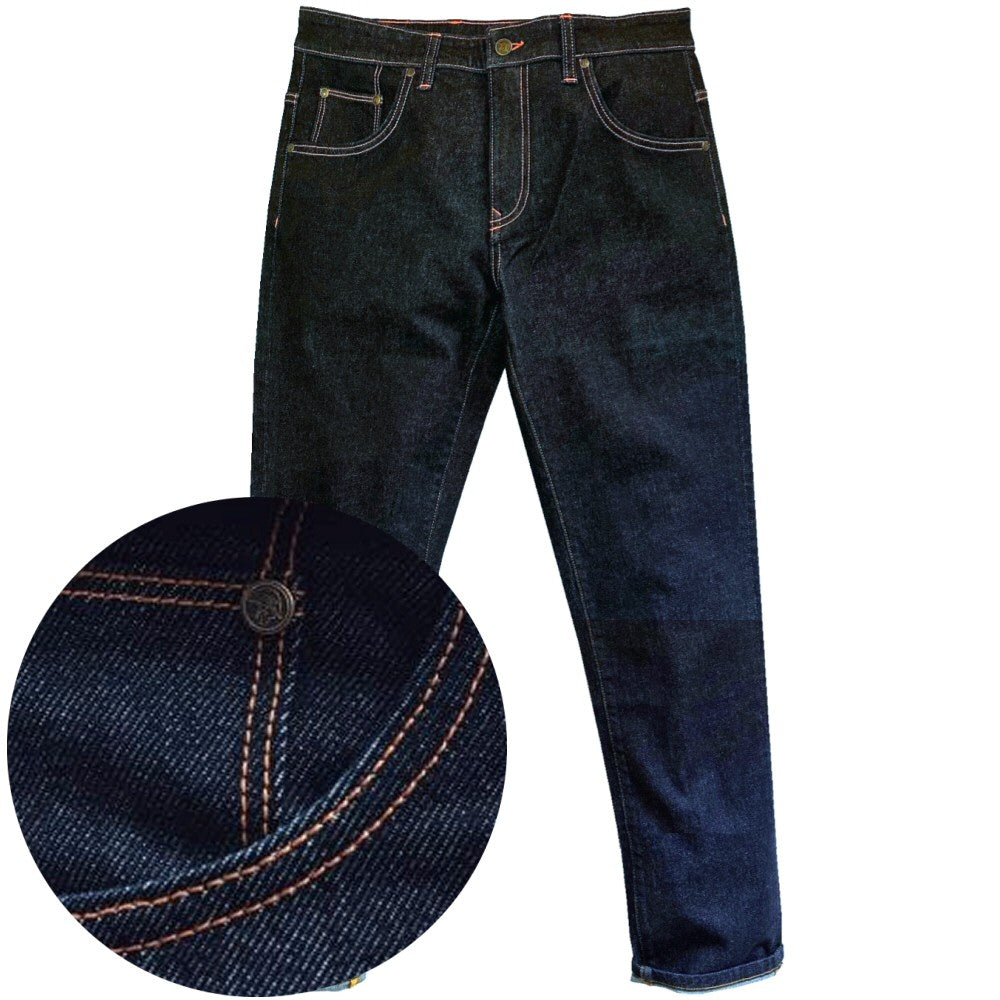 Trojan Records Orange Stitch Straight Leg Jeans Rinse Blue