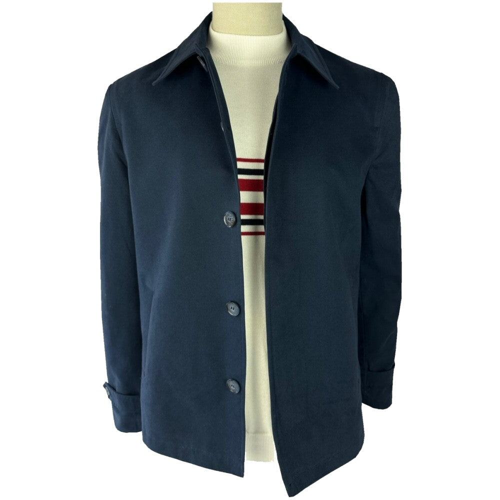 Trojan Fly Front Paisley Trimmed Cropped Car Coat Navy